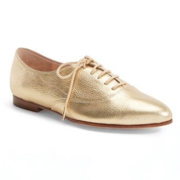 KATE SPADE Carmila Gold Oxford Leather Shoes  Size 7 1/2M - Picture 1 of 7